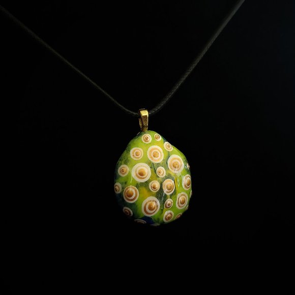 Hand Painted Dot Art Pendant, Lemon Lime Mod Pendant - Picture 6 of 14